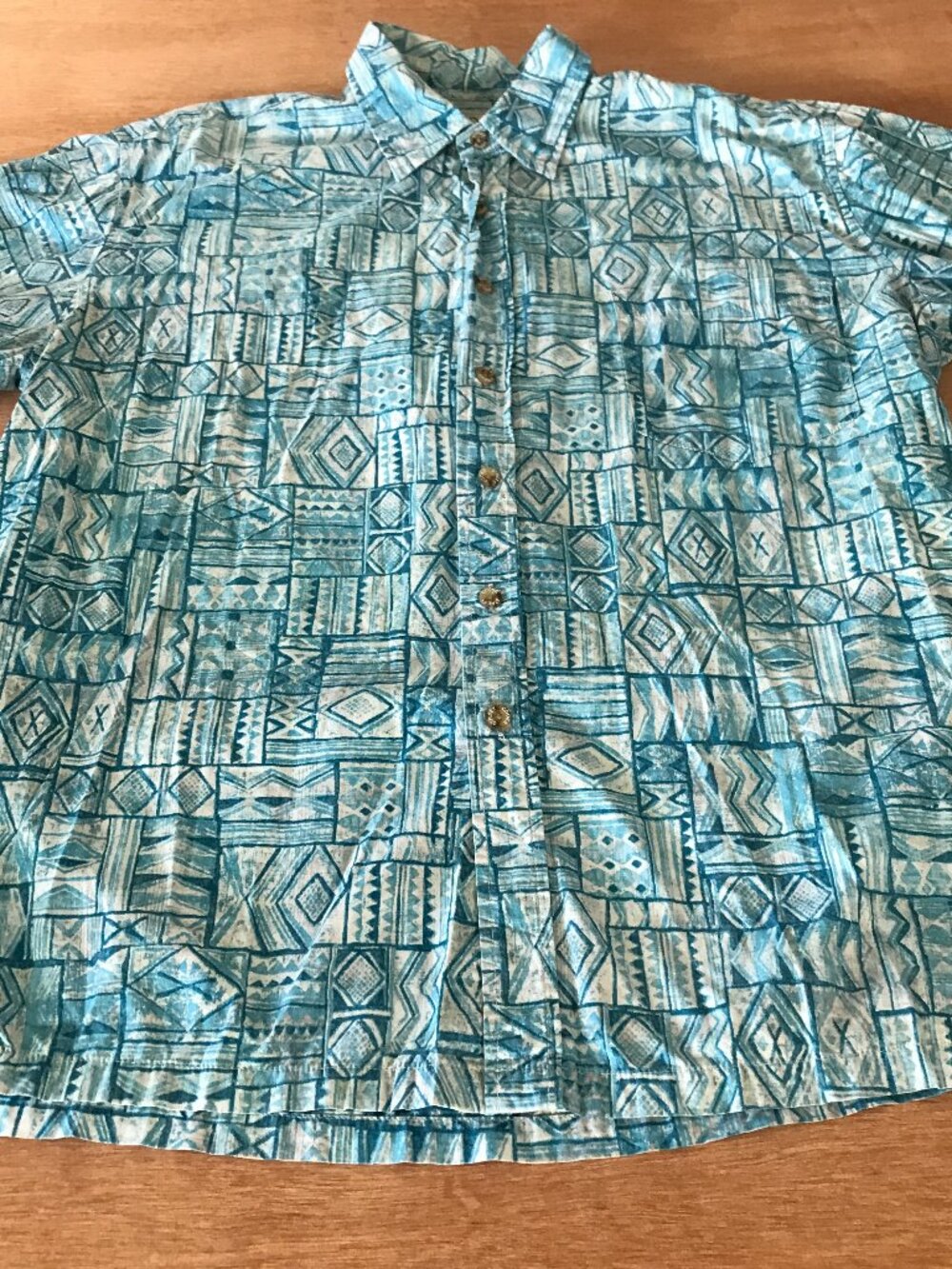 Cooke Street Hawaiian Shirt Men L Blue Geometric Tribal Button Up Pocket 19988